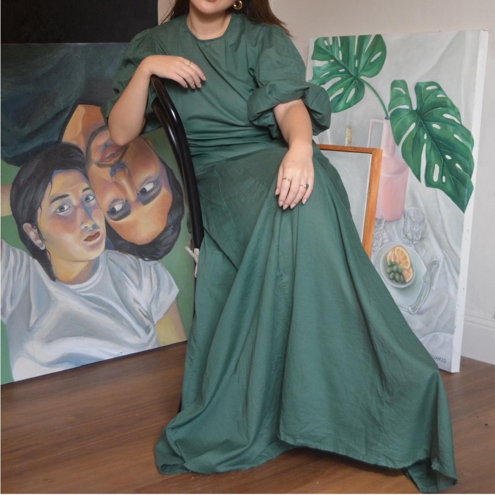 🦋 Rare Matin Studio Forest Green Maxi Dress Bell Sleeves AU 10